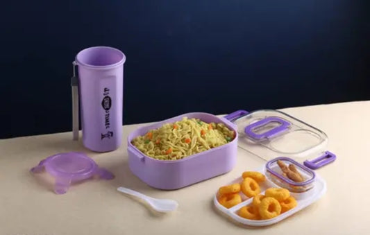 Wow combo 800 ml capacity Lunch box with 400 ml capacity bottle for kids, Airtight Tiffin box, leakproof 3 containers Lunch box , 400 ml bottle pack with lunchbox