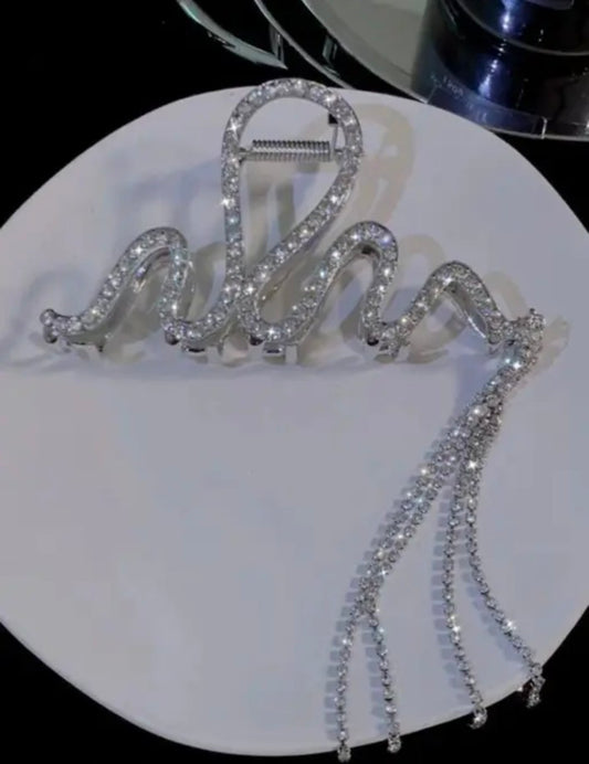 TrinkLet 1pc Versatile Stylish Rhinestone Wavy Tassel Hair Claw Clip for women and girls