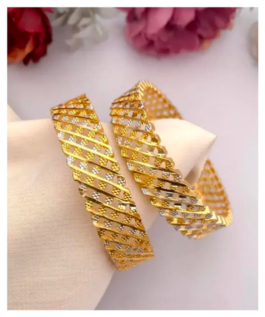 2 Pis HIGH BRASS GOLD TWO TONE BANGLES PREMIUM QUALITY FOR WOMEN AND GIRLS